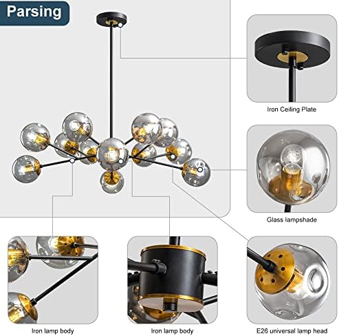 Lustre moderno de Yedaorl 12 luzes com lustres grandes de vidro globo para tetos altos luminária de teto rústico