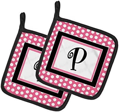 Caroline's Treasures Letter P Monogram - Polinhas pretas rosa par de suportes de maconha, 7,5hx7.5w, multicolor
