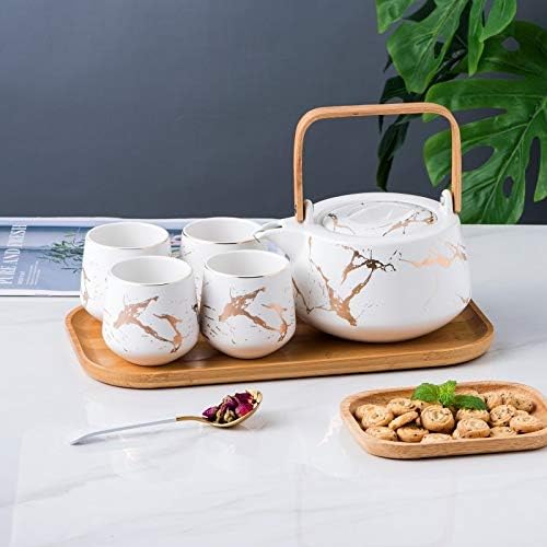 Conjunto de chá de mármore de cerâmica PDGJG Conjunto de chá de chá de bule de cinco peças Acessórios de cozinha da bandeja