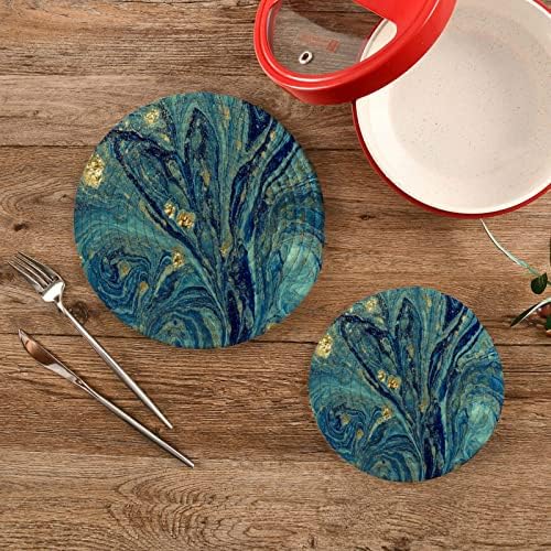 Alaza líquido mármore azul potholders trivets conjunto de algodão Hot Pot Pote Definir montanhas -russas de fazenda,