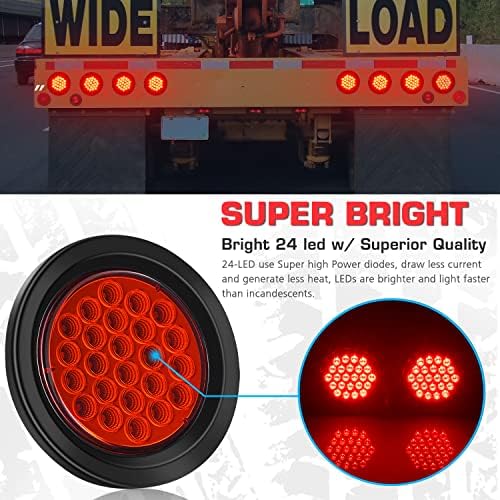 Linkitom Luzes redondas de redondos de 4 polegadas, luzes traseiras de giro de freio led de 24 LEDs de 24 luzes traseiras com gaxetas de borracha impermeabilizadas para trailer de barco RV [DOT certificado] [IP67], 2 pacote