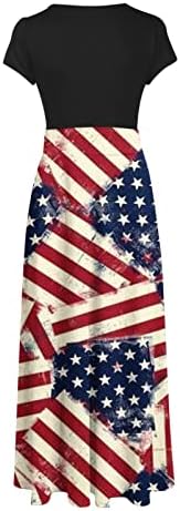 LMDUDAN WOMENS 4 de julho Vestidos Senhoras Independência Dia American Flag Dress Summer Summer Casual Sleeve Crewneck Maxi
