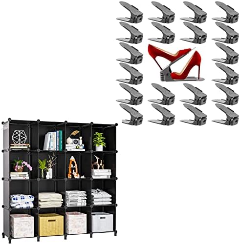 Pacote de 16 armários de cubos com slots de sapatos cinza de 20 pacotes Organizador