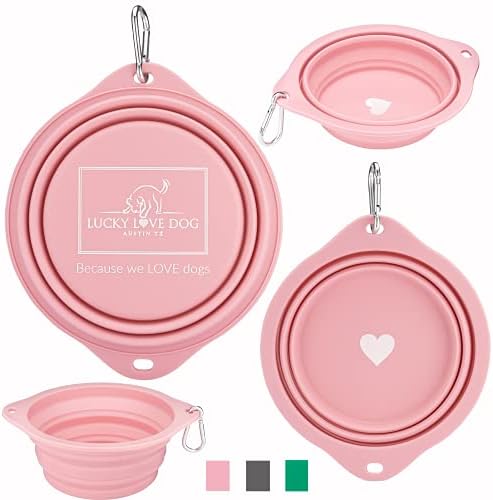 Lucky Love Dog Travel Dog Bowl | Prato de cão de água compacto dobrável - rosa