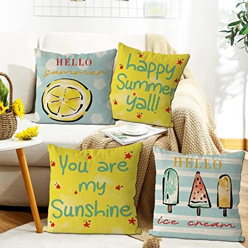 Capas de travesseiros de verão gagec 18x18 polegadas conjunto de 4 você é o meu sol, travesseiros capas de limão picolé