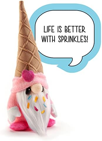 Abra Feel The Love - Cream Cone Gnome - Sprinkles, Decoração de Gnome Grush, Ornamento de Gnomo sueco Tomte, Pocket Pal Gnomie Figure, boneca de 9 polegadas