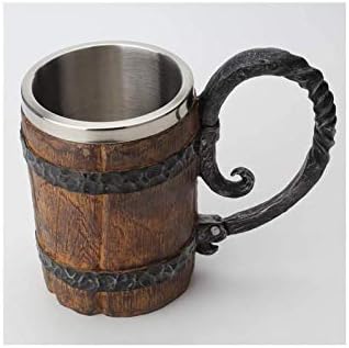 Caneca de cerveja de barril de madeira, copo de aço inoxidável de 650 ml, bebidas em forma de balde com alça, caneca de cerveja