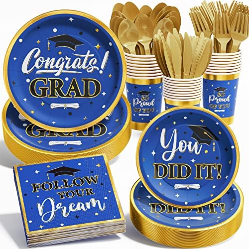Conjunto de suprimentos para festas de graduação de 2023 Ecomore, 175 PCs parabéns, graduados, conjunto de jantar de papel de