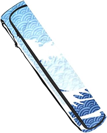 Bolsa de tapete de ioga unissex, transportadora de tapete de ioga com exercícios com alça de ombro ajustável japonês estilo vintage grande ondas azuis
