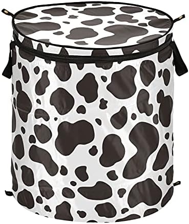 Alaza 50 l dobrável cesto de lavanderia abstrata de vaca de vaca recipiente/organizador de armazenamento com alças estendidas