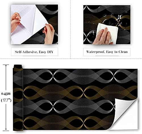 Linhas onduladas de Yifely prateleira e revestimento de gavetas Pap papel preto à prova d'água Organização de armazenamento