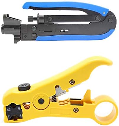 Carkio 1 Pacote amarelo de remoção de cabo coaxial universal+1 pacote de ferramenta de crimpagem de cabo coaxial, ferramenta