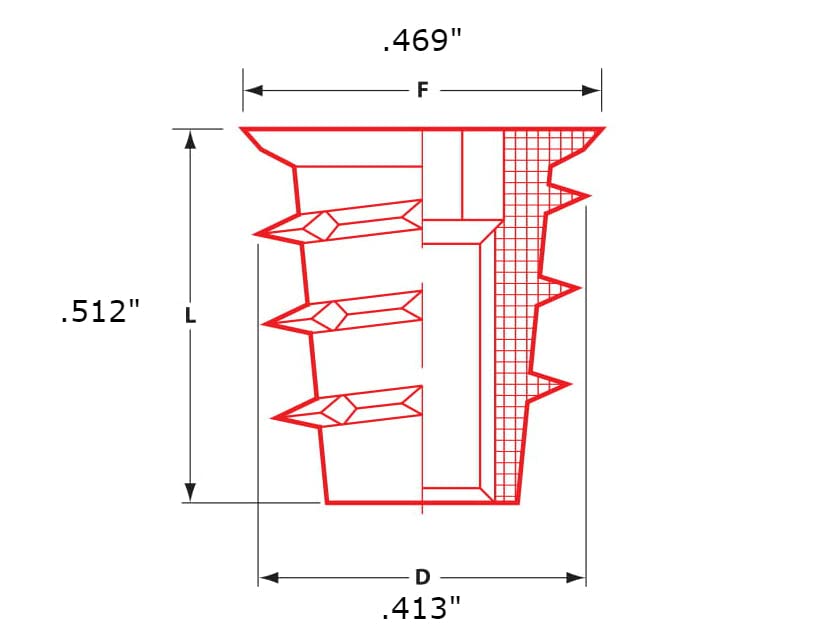 Cinqüenta 1/4 -20 de zinco hexadecimal inserções rosqueadas para madeira | .512 Comprimento