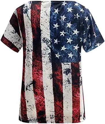 O Dia da Independência está no topo das mulheres da bandeira americana Tees listrados 2023 Summer v pescoço 4 de julho