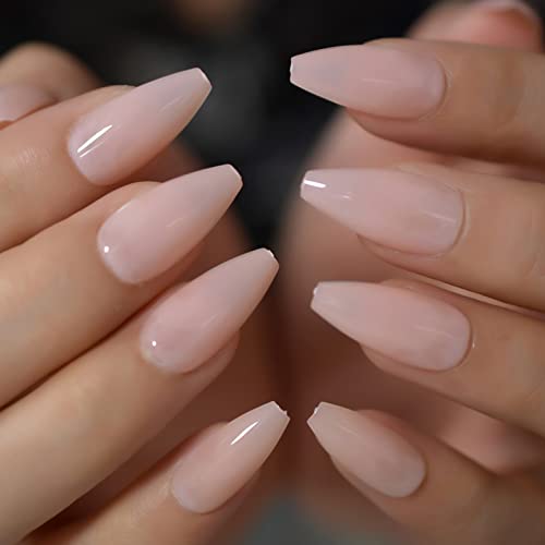 Gel brilhante nude rosa tampa completa presa em unhas falsas de caixão de caixão médio cor de cor sólida unhas falsas conjuntos