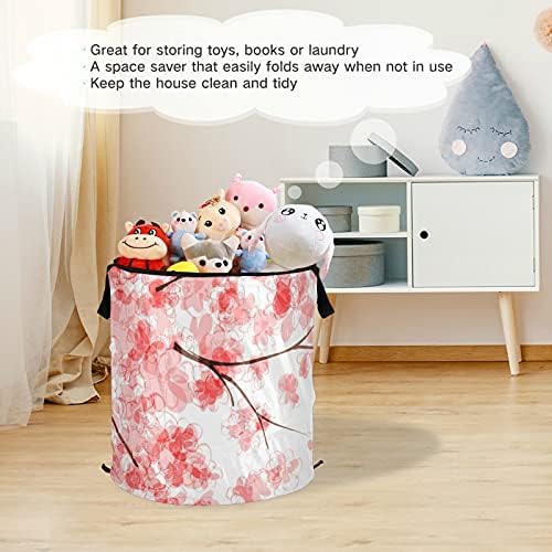 Blooming Cherry Tree Pop Up Laundry Horse com tampa de cesta de armazenamento dobrável Bolsa de roupa dobrável para piqueniques de viagem para apartamento