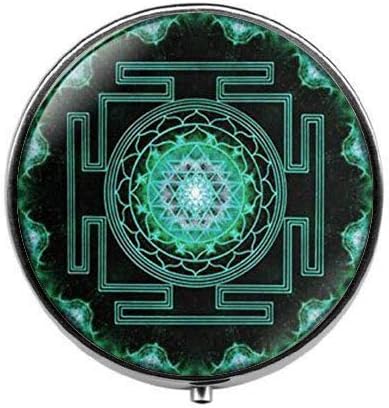 Sri Yantra - Caixa de pílula de geometria sagrada budista - caixa de comprimidos de Mandala - Caixa de doces de vidro