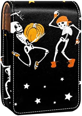 Caixa de batom com espelho esqueleto Halloween Lip Gloss Selder portátil Batom de batom de armazenamento Bolsa de maquiagem