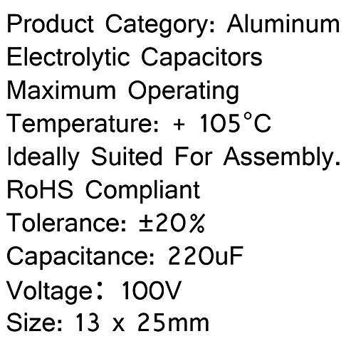 Areyourshop 100pcs 220UF 100V Capacitor eletrolítico radial Alta frequência 13 x 25mm 105 ° C