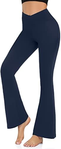 Calças de ioga de bootcut feminino - leggings de flare para mulheres com cintura alta crossover treino lounge sino inferior jazz calça