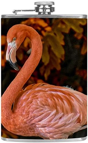 Balão de quadril para bebidas inoxidáveis ​​à prova de vazamento de aço inoxidável com funil 7,7 oz de couro, ótima ideia de presente de presente - um flamingo