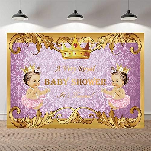 SeekPro 7x5ft Little Princess Branco Baby Twins Doulow Diretor Girl Girl Baby Charf Party Banner Decoração Castas Rainbow Color Gold Grids Crown Photography Background SK3101B