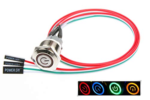 Interruptor de botão de metal do chassi de 12 mm de 12 mm com cabo de extensão de 22 polegadas vermelho amarelo azul verde símbolo