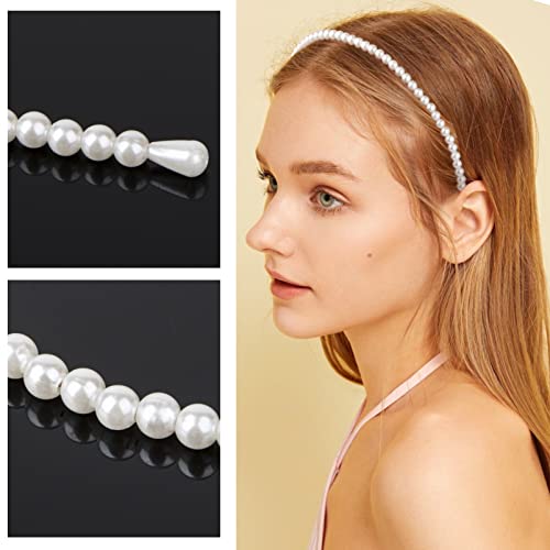 3 Bandas de cabeça pérolas de pacote feminino Moda White Faux Pearl Hairbands