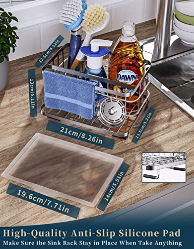 Pia de consumo Caddy Kitchen Sink Organizer com bandeja de gotejamento, suporte para esponja para pia da cozinha, pano de prato, esponja, escova, aço inoxidável à prova de ferrugem