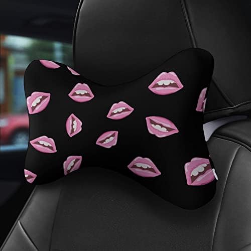 Lábios rosa 2pcs Carco-travesseiros de pescoço de carro respirável Auto-restaurante cabeça de cabeça confortável travesseiro de assento de carro se encaixa em todos os veículos