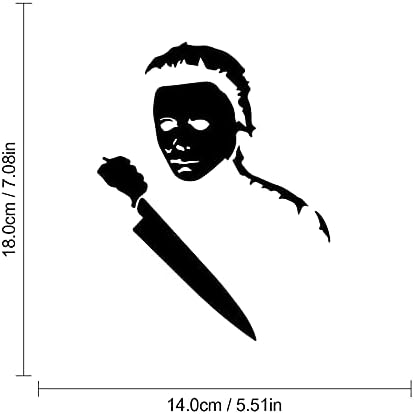 Leniutor 2pcs Mascarou o assassino Myers com decalques de vinil da faca, adesivo de carro de filme de terror à prova d'água para laptop de janela de pára -choque 5.5 x 7.1in
