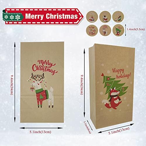PICOKOLOMO 24PCS Christmas Kraft Gift Sacos, Bolsas de brindes para férias Bolsa de doces de bolsa de biscoito para