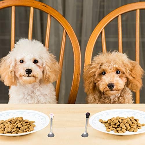 4 pedaços de cachorro colher gato alimentos de estimação podem colher aço inoxidável colher de alimentos de gato colher de garra para cães e gatos lata, branca e preta