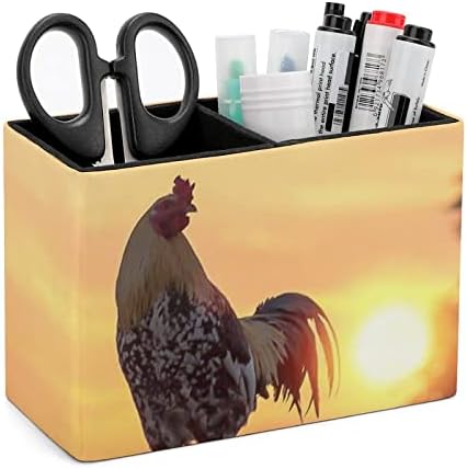 Galos e Sunrise Lápis Pen Cup Chart Office Organizer Stand Box com dois compartimentos pretos