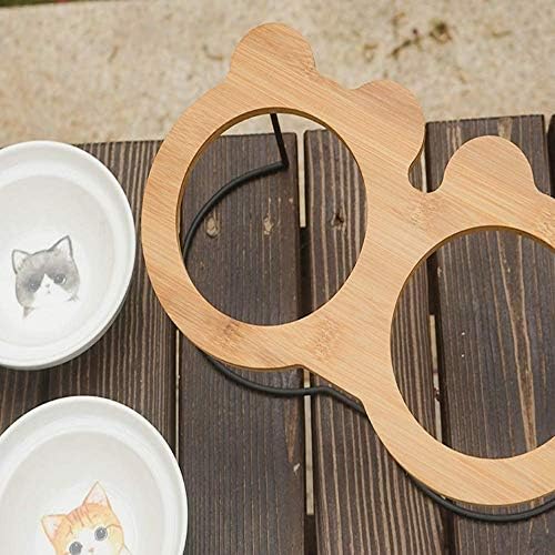 Pet Metal e Wood Elevated Dog Cat Bowls Stand com 2 tigelas de cerâmica levantadas alimentador de animais de estimação adequado