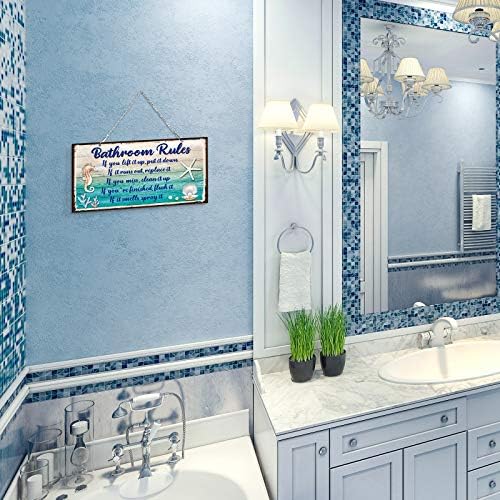 Decoração de banheiro engraçada Arte da parede Sinais engraçados de banheiro tema oceano praia decors de banheiro de metal sinal de parede pendurado sinais decorativos de arte rústica de parede, azul e branco