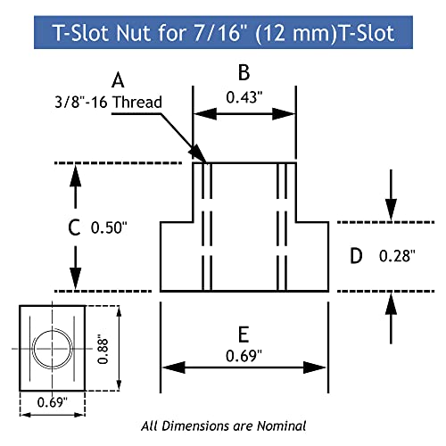 7/16 T-slot porca, rosqueada 3/8 -16, littlemachineshop.com