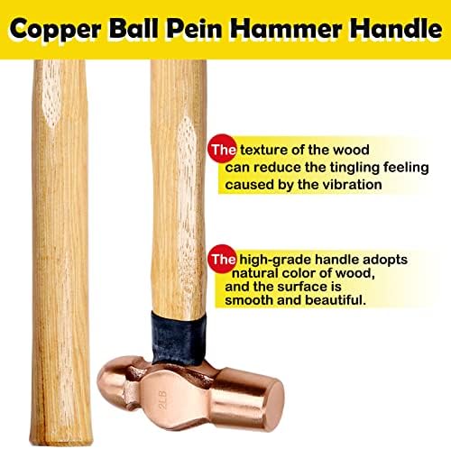 Wedo Copper Ball Peen Hammer com Hammer Pein Handleball de madeira, comprimento 365mm, 2lb