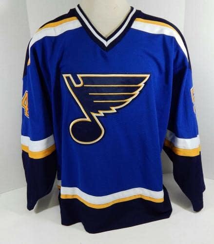 2000 St. Louis Blues Mark Cundari #54 Game usou Blue Jersey Traverse City 195 - Jogo usado NHL Jerseys