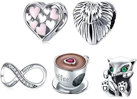 Babamia 4pcs/5pcs encantos para pulseiras animais | Eternity Love Heart | Planet do avião girassol Charms de xícaras de cafeteiras