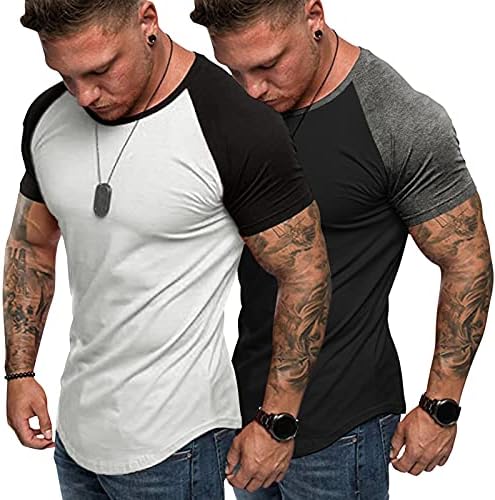 Coofandy Men's 2 Packs Gym Muscle T Shirts Fitness Workout Baseball Camisetas
