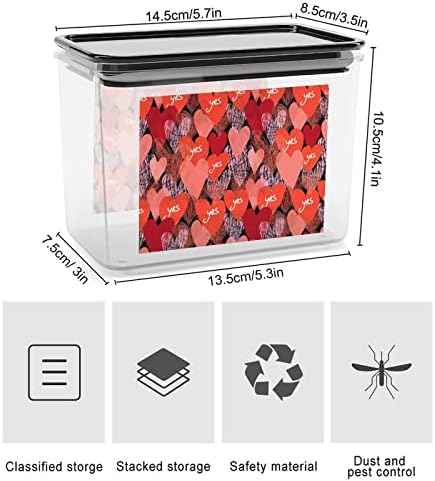 Recipientes de armazenamento de corações vermelhos brilhantes Caixa de plástico transparente com tampas de lixeiras reutilizáveis ​​para lanches de cereais de cozinha Gans de alimentos secos