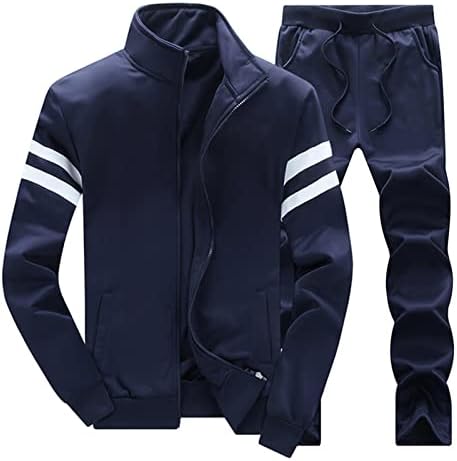 Jaqueta de calça de anel casual masculino Conjunto de calça de duas peças de bolos de colarinho de colar