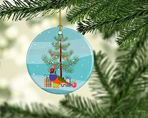 Tesouros de Caroline CK4486CO1 Amadina Feliz Natal Cerâmica Ornamento, decorações de árvores de Natal, ornamento pendurado