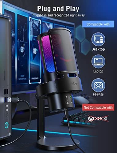 Microfone USB de jogos Fifine, microfone de computador para PC com 4 padrões polares para streaming de podcast Gravação de conferência