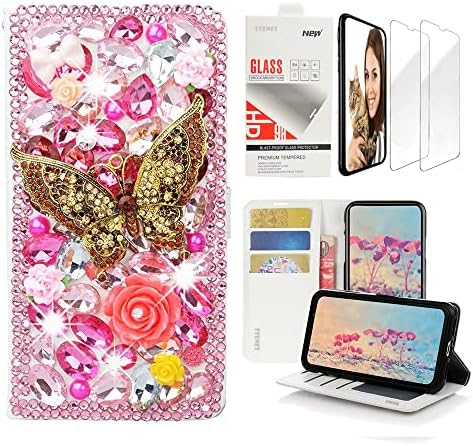 STENES BLING CARTELHA CASE COMPATÍVEL COM SAMSUNG GALAXY S23 ULTRA - STILLISH - 3D Handmade Retro Butterfly Rose Floral