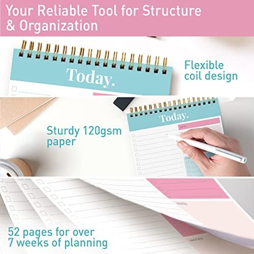 S&O Daily Planner Notepad para produtividade - 52 páginas diariamente para fazer planejador - planejador e organizador sem data - diariamente para fazer o planejador de lista - Planejador diário de tarefas enroladas - Planejador diário de organizador - Teal