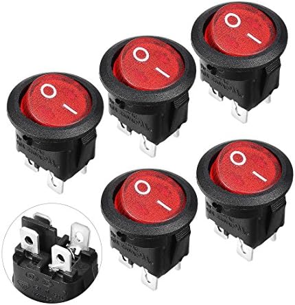 Aexit 5pcs Rodadas e acessórios Lâmpada vermelha 4 pinos DPST Boat Rocker Switch AC 250V 6A Switches 125V 10a