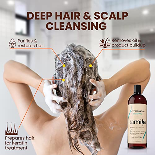 Shampoo de limpeza profunda de Damila - shampoo esclarecedor para todos os tipos de cabelo - Degleases, remove resíduos