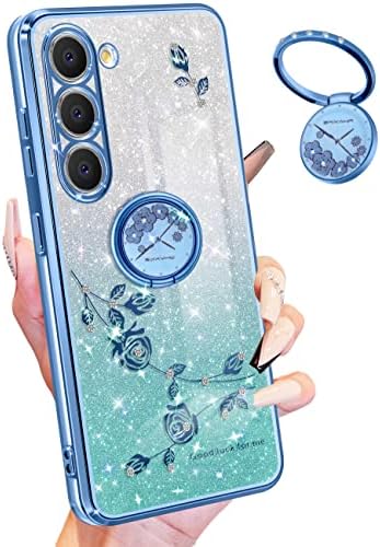Coralogo (3in1 para o Samsung Galaxy S23 Ultra Case Glitter Girls Girls Sparkle Sparkle Bling Phone Shiny Capa Flores